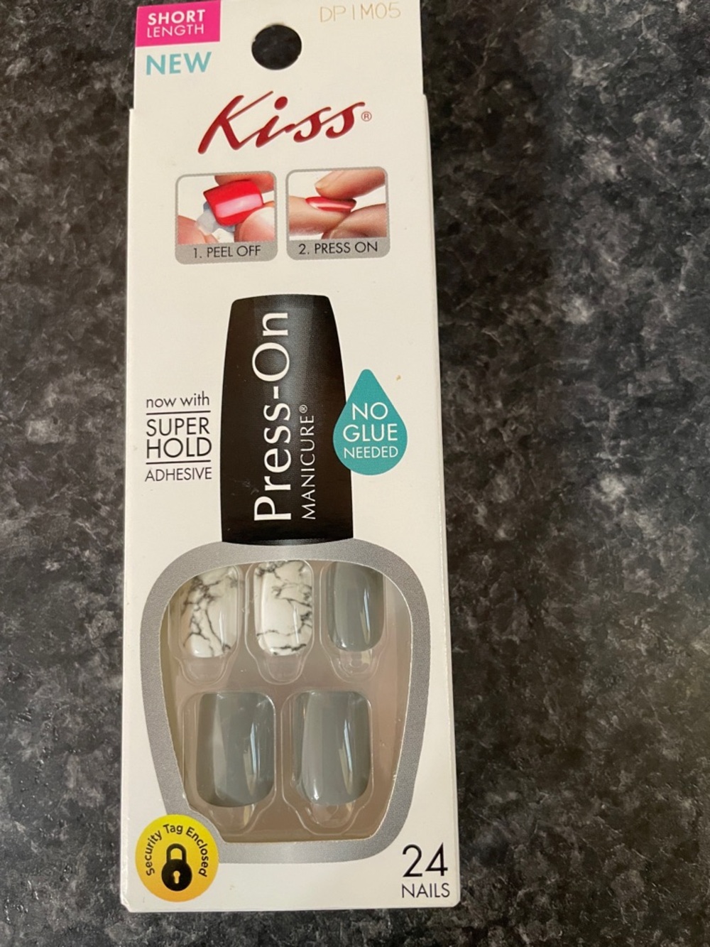 Kiss Press-On Manicure Short Grey with White Marble Accent Nails